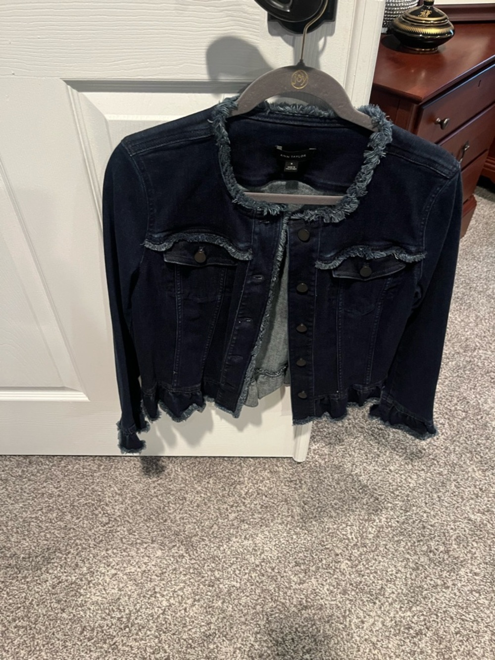 Ann Taylor Dark Blue Frayed Denim Jacket